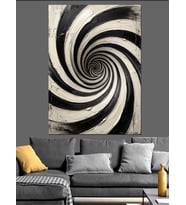 Siyah Beyaz Spiral Optik İllüzyon Dekoratif Kanvas - Mdf Ahşap Tablo
