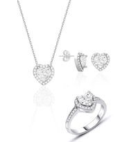 Kadın Kalpli Gümüş Üçlü Set Zirkon Taşlı Pırlanta Modeli Kalp 925 Ayar ST071 (Beyaz)