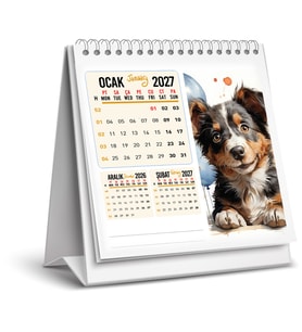 2027 KÖPEK COLOR MASA TAKVİMİ-16X15 CM-SERT TAŞIYICILI-SPİRALLİ