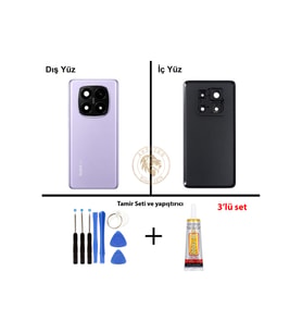 Yapıştırıcı Redmi Note 14 Plus 5G Lensli Mor Yapıştırıcı Arka Pil Kapağı + B-7000 Yapıştırıcı