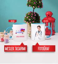 Estetisyen Kupa Bardak Mavi Fotoğraflı