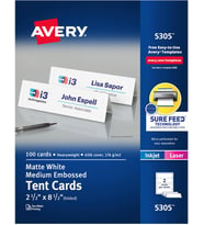 Avery Yazdırılabilir Çadır Kartları, 6,4 X 21,6 Cm, Kabartmalı Kenarlı Beyaz, 100 Adet (05305)