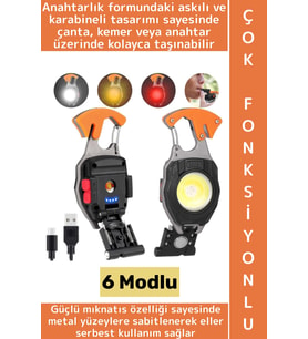 Outdoor Piknik 6 Aydınlatma Modlu 500 Lümen Güçlü Işık Çok Fonksiyonlu Şık Anahtarlık Kamp Lambası