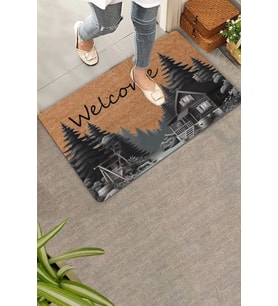 Valerine Life Orman Evi Temalı Çam Ağaçlı Welcome Kapı Önü Paspası 45x70cm