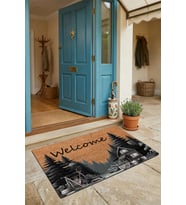 Valerine Life Kapı Önü Paspası 45x70cm Kaymaz Taban Dekoratif iç Dış Mekan Orman Evi Çam Ağacı