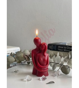 Mumelia Candles Sarılmış Çift - Doğal Soya Blok Dekoratif Mum - Kırmızı
