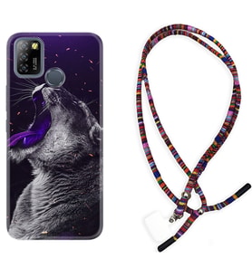 INFINIX Smart 4 5 6 Zero 8 S5 Pro Kılıf Boyun Asklı Rasta Silikon Purple Leopar 1750