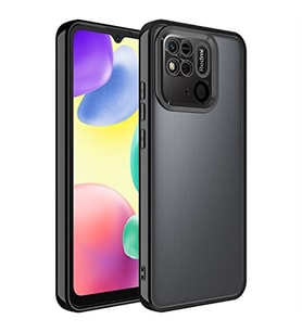 Coverzone Xiaomi Redmi 10C ile uyumlu K?l?f Kamera Korumal? Logo G�steren Parlak renk kenar �izgileri ile ??k bir tasar?m Colored Z-Omega Kapak Siyah