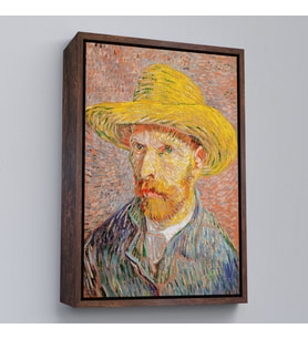 Çerçeveli Vincent van Gogh - Hasır Şapkalı Otoportre Tablosu (Beyaz)