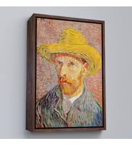 Çerçeveli Vincent van Gogh - Hasır Şapkalı Otoportre Tablosu (Beyaz)