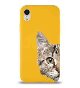 Apple iPhone XR Uyumlu Lansman Kılıf Catface Tasarımlı İçi Kadife Kapak-Sarı (Şeffaf)