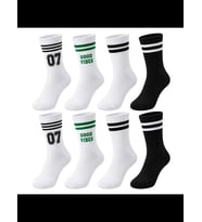 Wak Unisex Çorap Çizgili 8'li Set 07 Good Vibes Baskılı Siyah Beyaz Uzun Soket Spor Kolej Stil Çorap