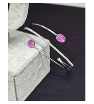 Pembe Taşlı Çift Başlıklı Kadın Kelepçe Çelik Bileklik