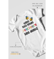 Herkes Bıksa Benden Anneannem Bana Doymaz Baskılı Bebek Zıbını  %100 Pamuk Kısa Kol (Beyaz)