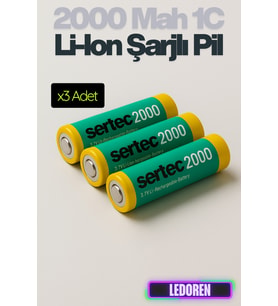 18650 3.7V 2000 Mah 1C Li-Ion Şarjlı Pil Şarj Edilebilir - 3 Adet