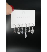 Kadın Vip Seri Özel Tasarım Baget Zirkon Taşlı 6'lı Küpe Seti