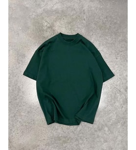 Unisex Basic Bisiklet Yaka Oversize T-Shirt - Haki