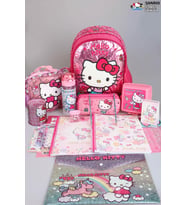 DEKOMUS İLE LİSANSLI YENİ SEZON "PINK LOVE KOLEKSİYONU" HELLO KITTY OKUL,BESLENME VE KALEM ÇANTASI İLE A4 OKUL DEFTERLİ KIRTASİYE SETİ SETİ (Pembe)