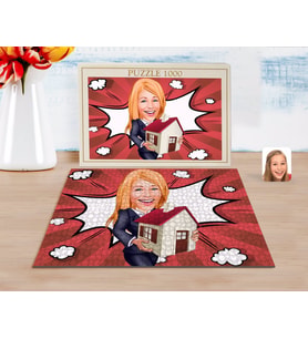 BK Gift Kişiye Özel Kadın Emlakçı Karikatürlü 1000 Parça Profesyonel Puzzle-1