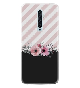 Oppo Reno 2Z 4 Lite 4 Pro 5 6 7 A31 Kılıf Desemli Silikon Strip Pink Flowers 1396
