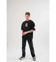 Erkek Kısa Kol Tişört Göğüs ve Kol Bisiklet Yaka Baskılı T-Shirt - Siyah