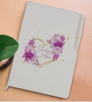 BK Gift Kişiye Özel Çiçek Tasarımlı Beyaz Termo Deri Not Defteri 15x21cm-3