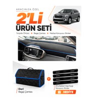KİA SORENTO (2015-2018) Uyumlu Torpido Örtüsü + Deri Bagaj Çantası + Sticker Seti - Siyah Mavi