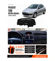 PEUGEOT 206 BÜYÜK EKRANLI (1998-2009) Uyumlu Torpido Örtüsü Torpido Kılıfı - Siyah
