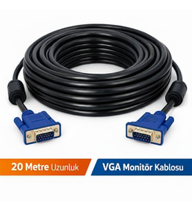 Gabble VGA Monitör Ekran Kablosu 20 Metre – Parazit Önleyici Filtreli