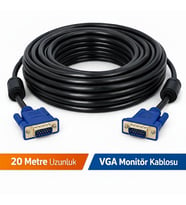 Gabble VGA Monitör Ekran Kablosu 20 Metre – Parazit Önleyici Filtreli