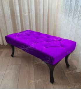 Kapitoneli Ayak Ucu Kapı Önü Antre Bench Puf Siyah Ayak (120*45) (Lila)