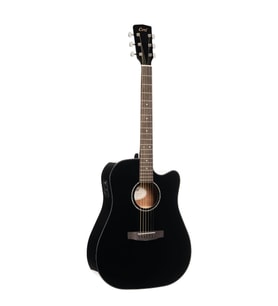 Cort Earth60CEBK Elektro Akustik Gitar - Siyah (Başlangıç/Orta Seviye)  Kesik Kasa (Cutaway) Tasarımı, Ladin Kapak ve Dahili Preamp/EQ Sistemi