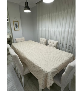 Brode Nakış Işlemeli Dertsiz Masa Örtüsü 150X250 (Bej)