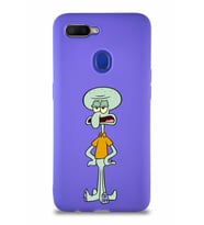 Oppo A12 Soft Premier Kapak Squidward Dokunaç Tasarımlı Silikon Kılıf - Mor (Şeffaf)
