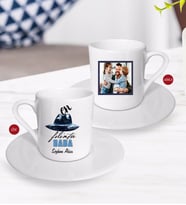 BK Gift Kişiye Özel Babalar Günü Hediyesi Fotoğraflı Türk Kahvesi Fincanı-103 (Beyaz)