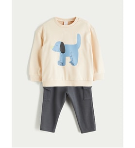 LCW baby Bej Bisiklet Yaka Erkek Bebek Sweatshirt Ve Pantolon 2'li