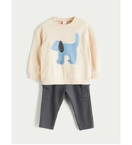 LCW baby Bej Bisiklet Yaka Erkek Bebek Sweatshirt Ve Pantolon 2'li