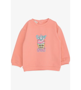 Breeze Kız Çocuk Sweatshirt Unıcorn Baskılı 9 Ay-3 Yaş, Somon