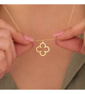 Kişiye Özel 925 Ayar Gümüş Şık Yonca Model Kolye (Gold)