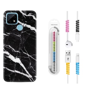 Realme C11 C21 C21Y C25Y C11 2021 Kılıf Kablo Koruma Spiral Silikon Siyah Şerit Mermer 1318