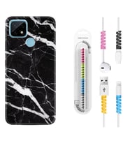 Realme C11 C21 C21Y C25Y C11 2021 Kılıf Kablo Koruma Spiral Silikon Siyah Şerit Mermer 1318