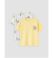 LCW Kids Sarı Bisiklet Yaka Baskılı Erkek Çocuk Tişört 2'li