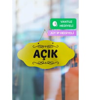Dekoratif AÇIK-KAPALI Tabelası – Jüt İp ve Vantuz Hediyeli - Rebap (Sarı)