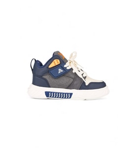 Unisex Çocuk Spor Ayakkabı Ortopedik Bağcıklı Cırtlı Desenli Kaymaz Taban Yürüyüş Sneaker 537 (Lacivert-Beyaz)