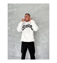Unisex Üç İplik Kapşonlu Baskılı SweatShirt - Beyaz
