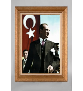 Altın Varaklı Çerçeveli Paspartulu Atatürk Tablo a698 (Gold)