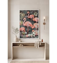Tropikal Flamingo ve Bitkiler 1. Kalite Ahşap Çerçeveli Tablo