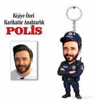 Fotoğraftan Kişiye Özel Kişiye Polis Karikatür Anahtarlık Karikatürlü 8 cm MDF Anahtarlık - Polise Hediye Polis Hediyesi