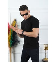 Kozik Erkek Bisiklet Yaka Standart %100 Pamuk Erkek Basic T-Shirt (Siyah)
