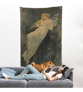 Alphonse Mucha'nın İris Çiçekleriyle Elf Duvar Örtüsü-7288
